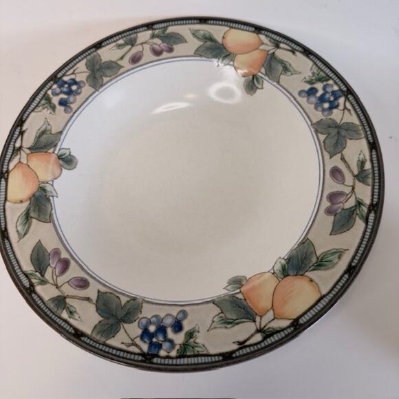 Mikasa Garden Harvest 6 Large Rim Soup Bowl Intaglio, Fruit & Leaves On Rim, VTG - Picture 4 of 12